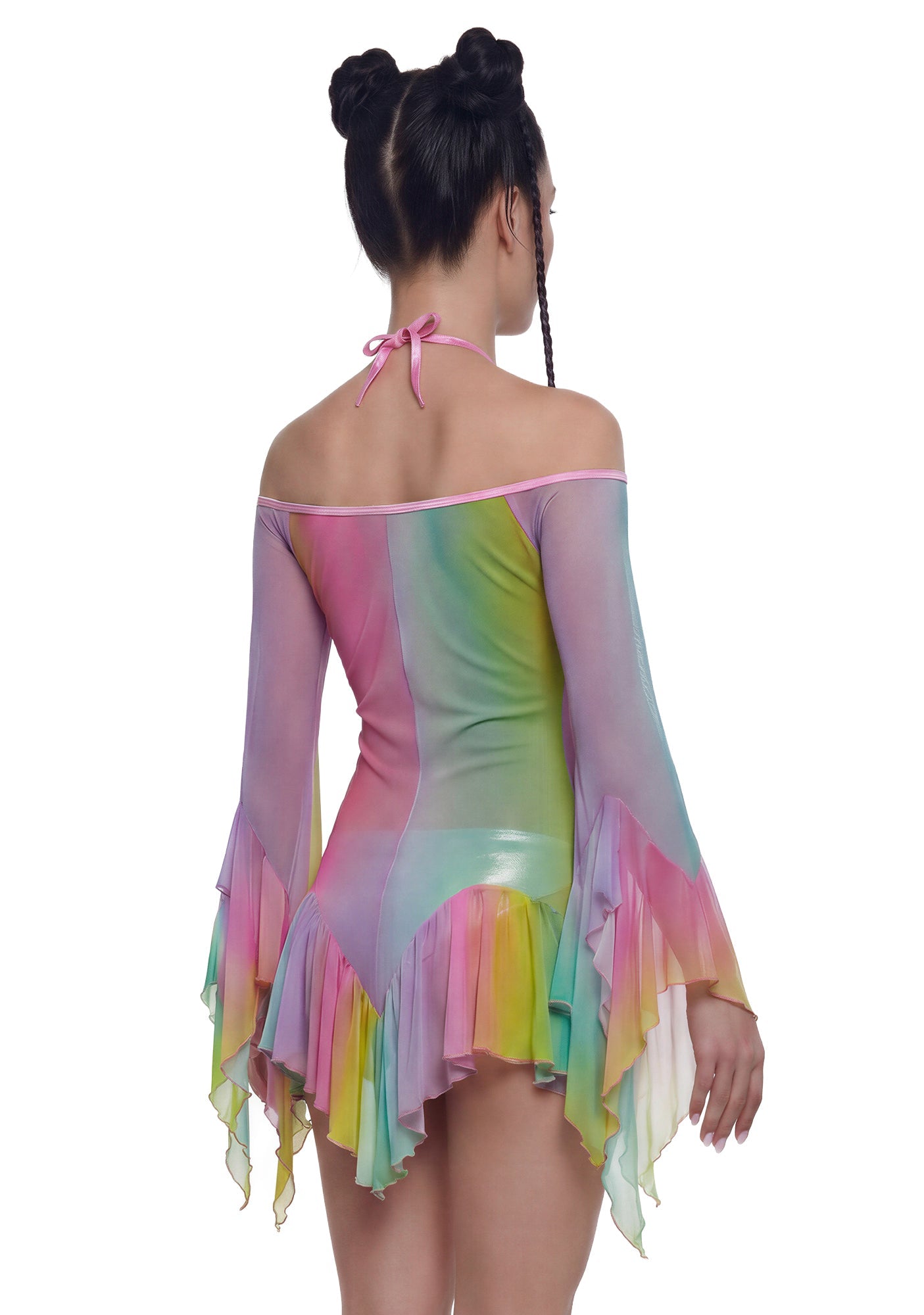 Pastel Mesh Flowy Dress - Rainbow