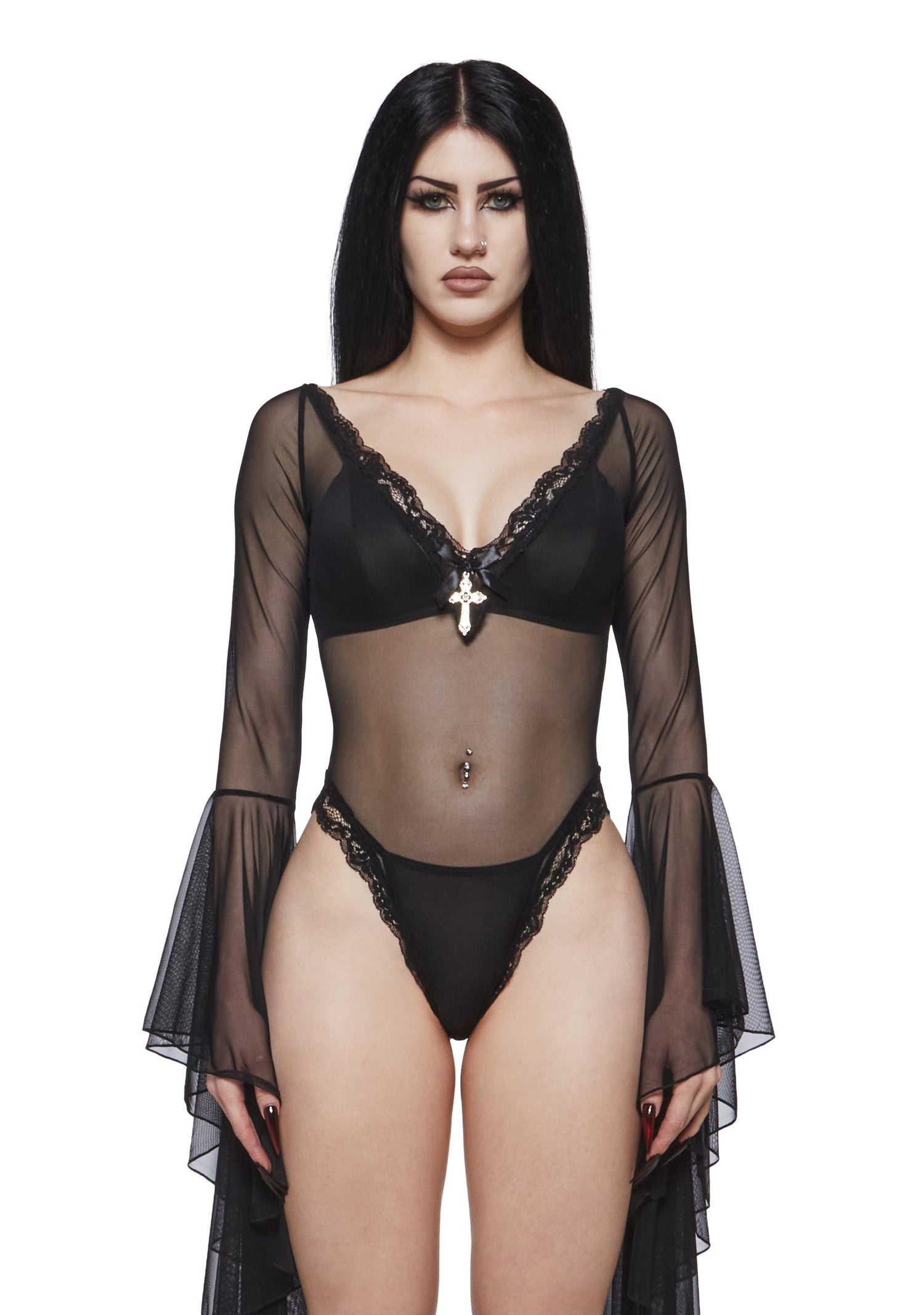 Rochelle Mesh Bell Sleeve Bodysuit