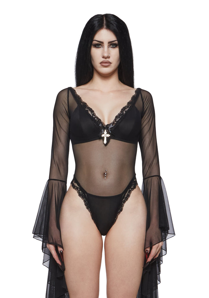 Rochelle Mesh Bell Sleeve Bodysuit
