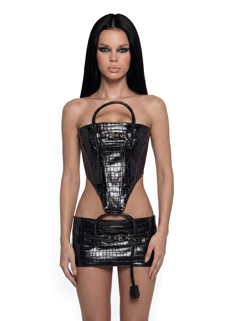 Heiress Handbag Corset - Black Croc