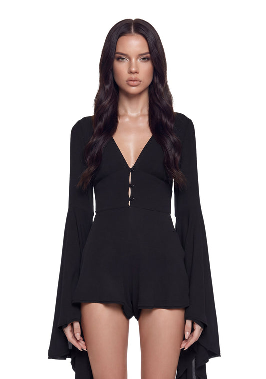 Soulful Bliss Long Sleeve Romper - Black