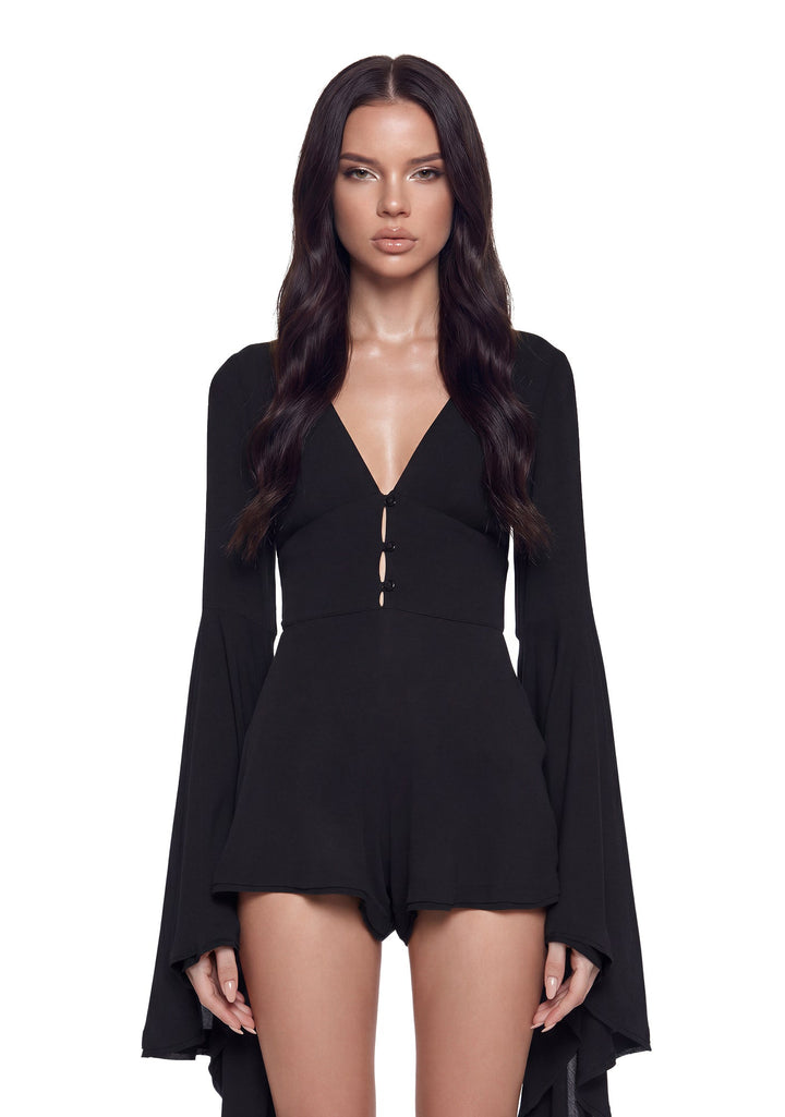 Soulful Bliss Long Sleeve Romper - Black