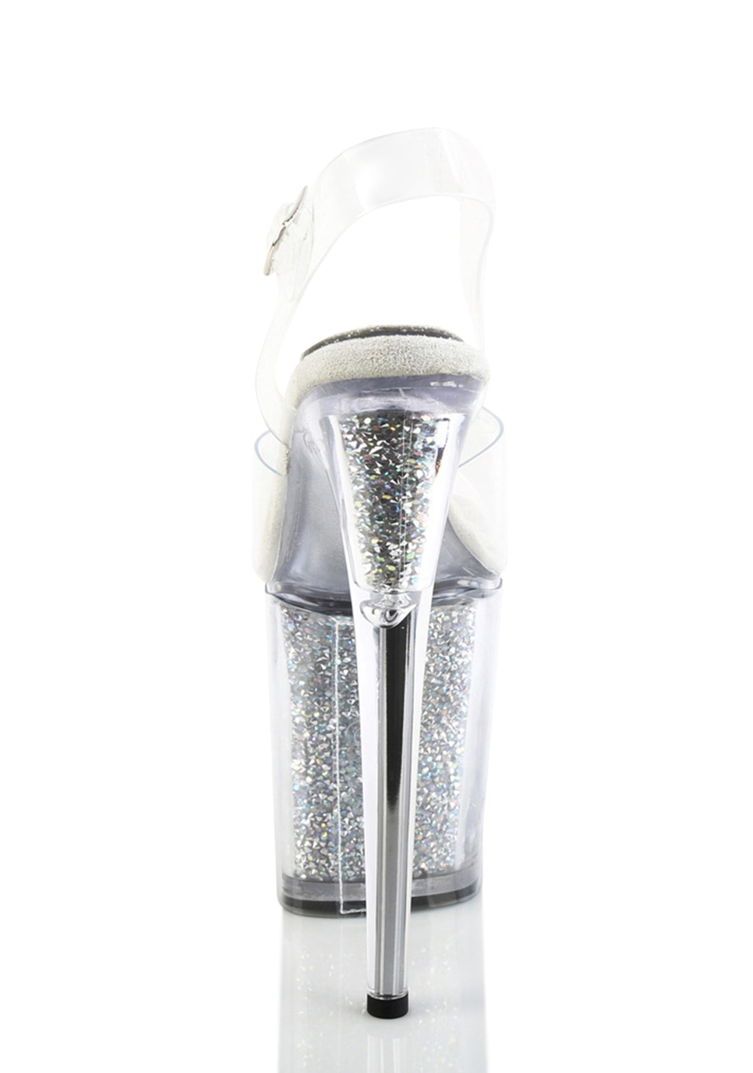 Flamingo-808PREM Platform Ankle Straps Sandals-Clear-Rhinestones