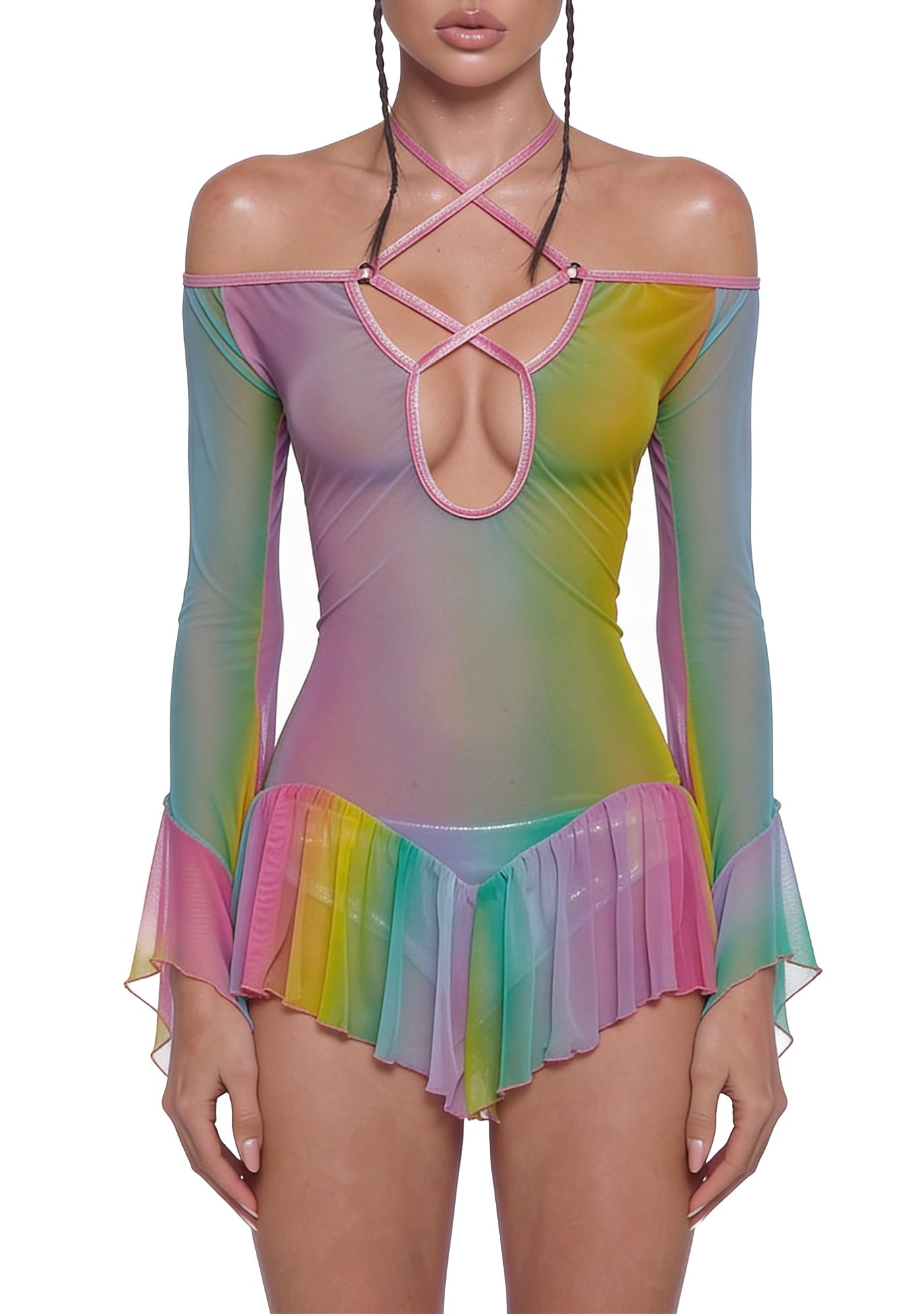 Pastel Mesh Flowy Dress - Rainbow
