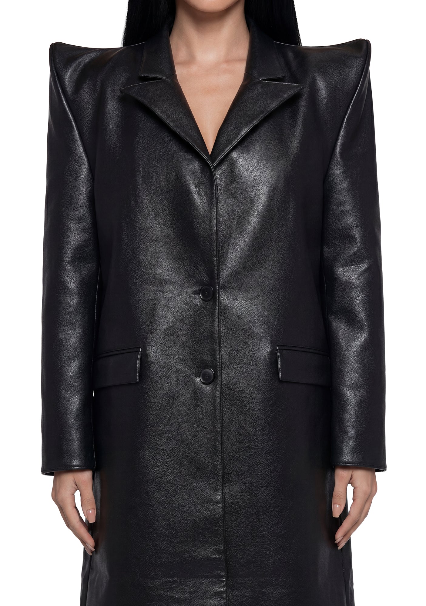 Doomsday Elongated Leather Coat - Black