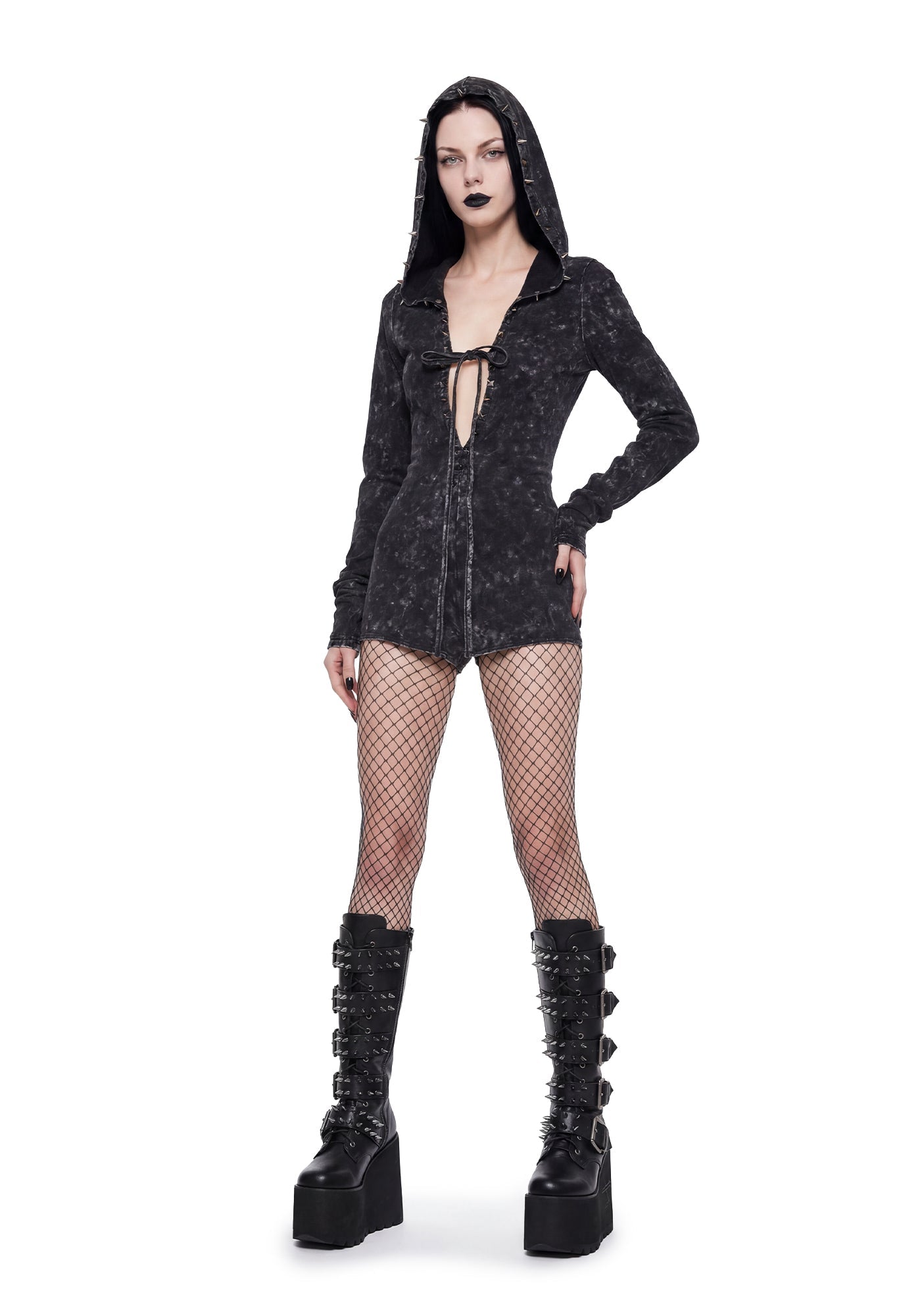Death Guild Studded Hooded Romper