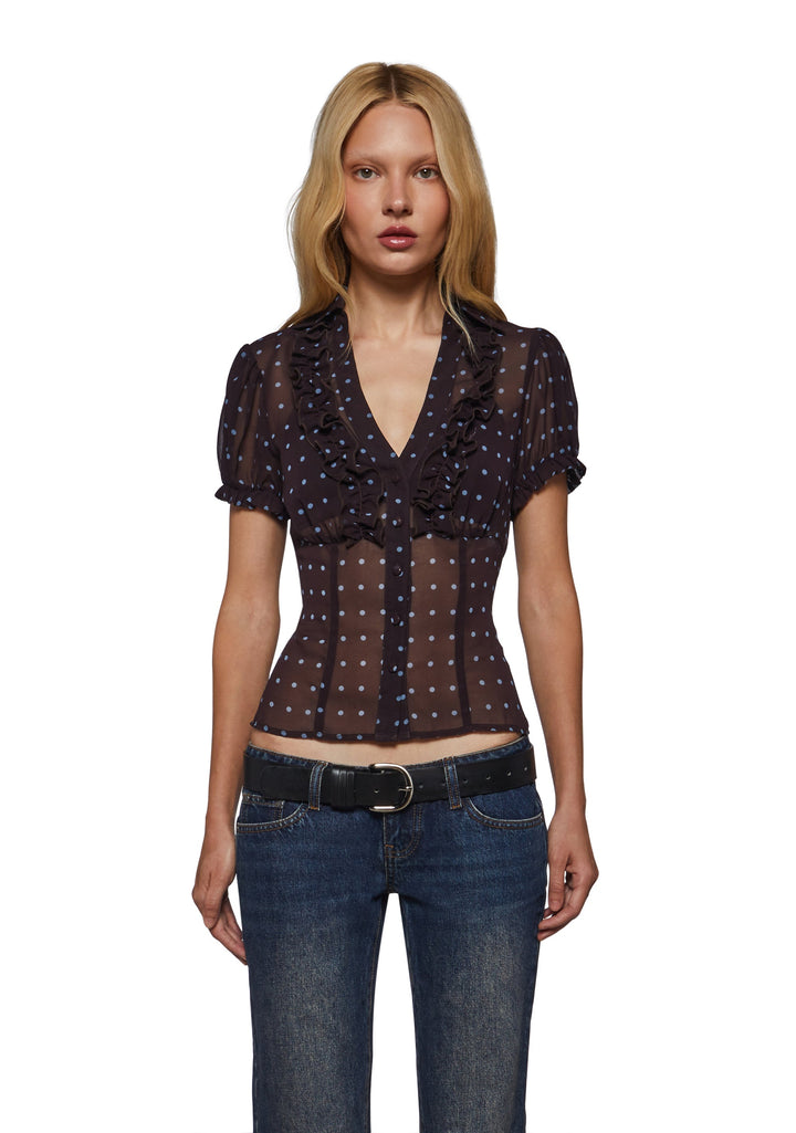 Clare Polka dot Short Sleeve Blouse