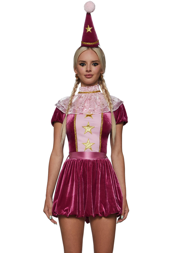 Pink Velvet Star Clown Costume