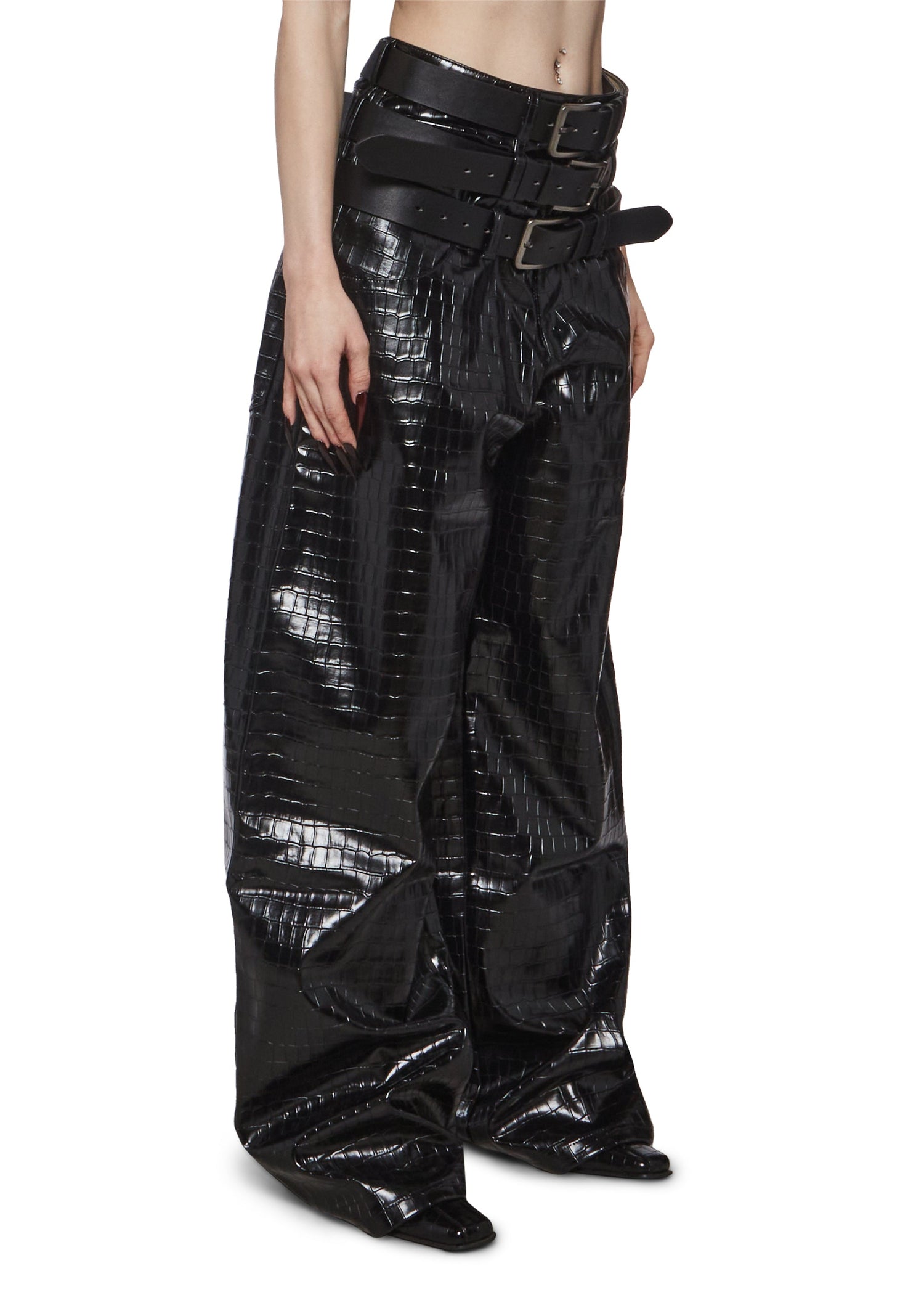 Triple Belt Pants - Black Croc