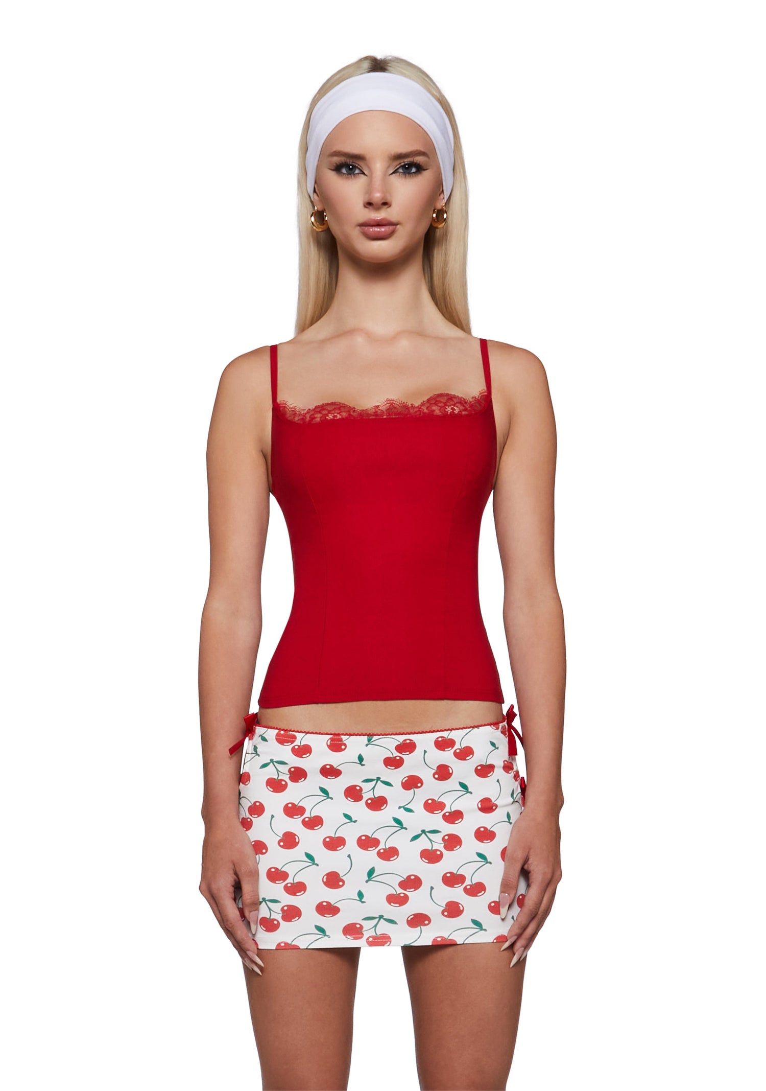 Gina Lace Trim Tank Top - Red
