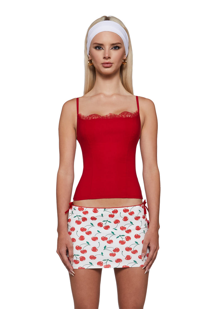 Gina Lace Trim Tank Top - Red