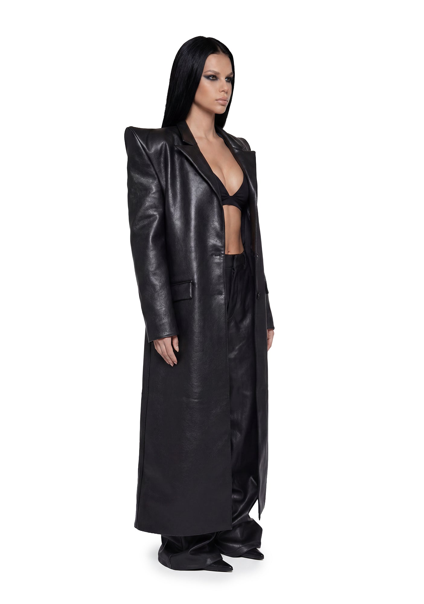 Doomsday Elongated Leather Coat - Black