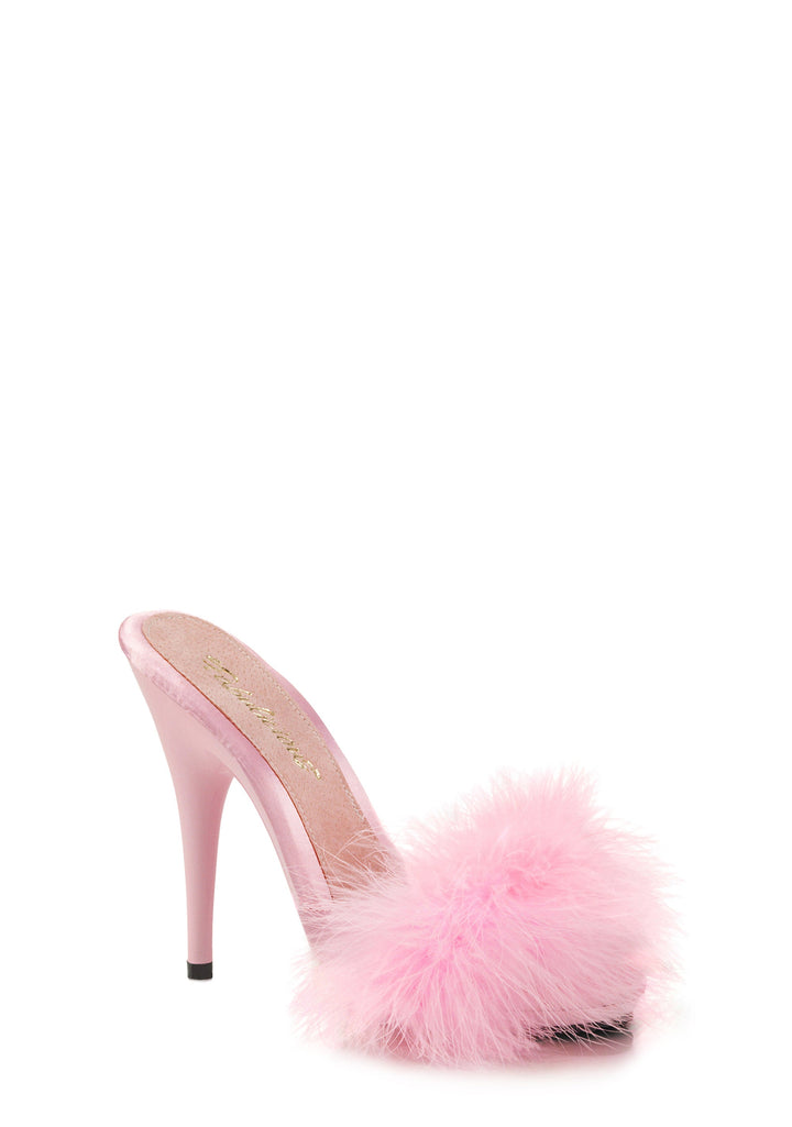 Poise-501Faux Fur Slip on Heels - Light Pink