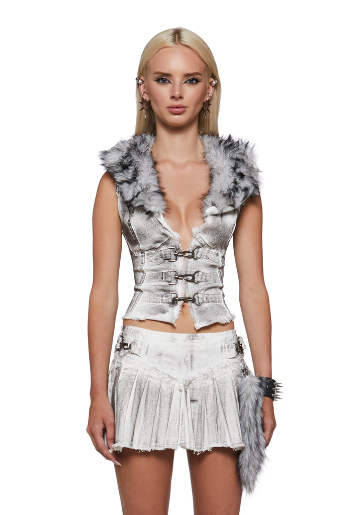 Siren Distressed Vest with Fur