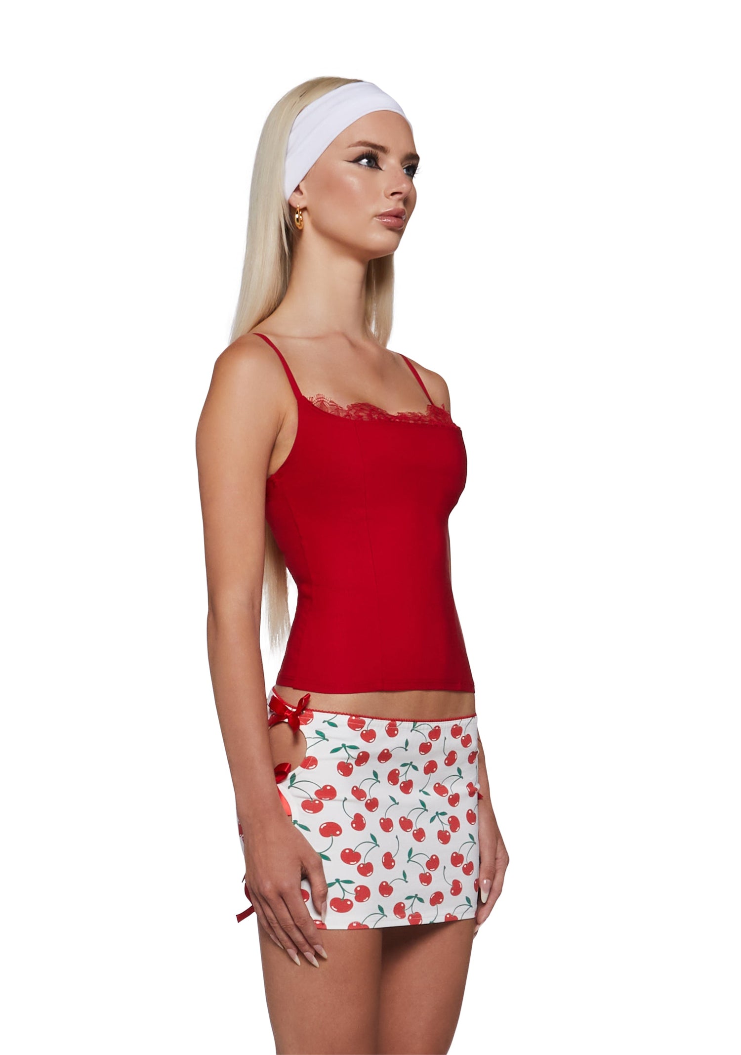 Gina Lace Trim Tank Top - Red