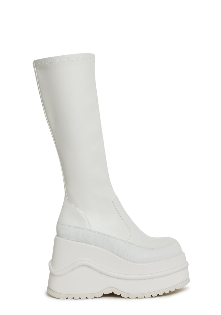 New Fans Wedge Stretch Boots - White