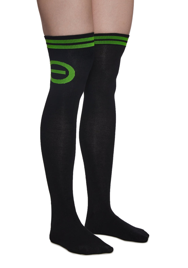 Creepy Green Light Thigh High Socks
