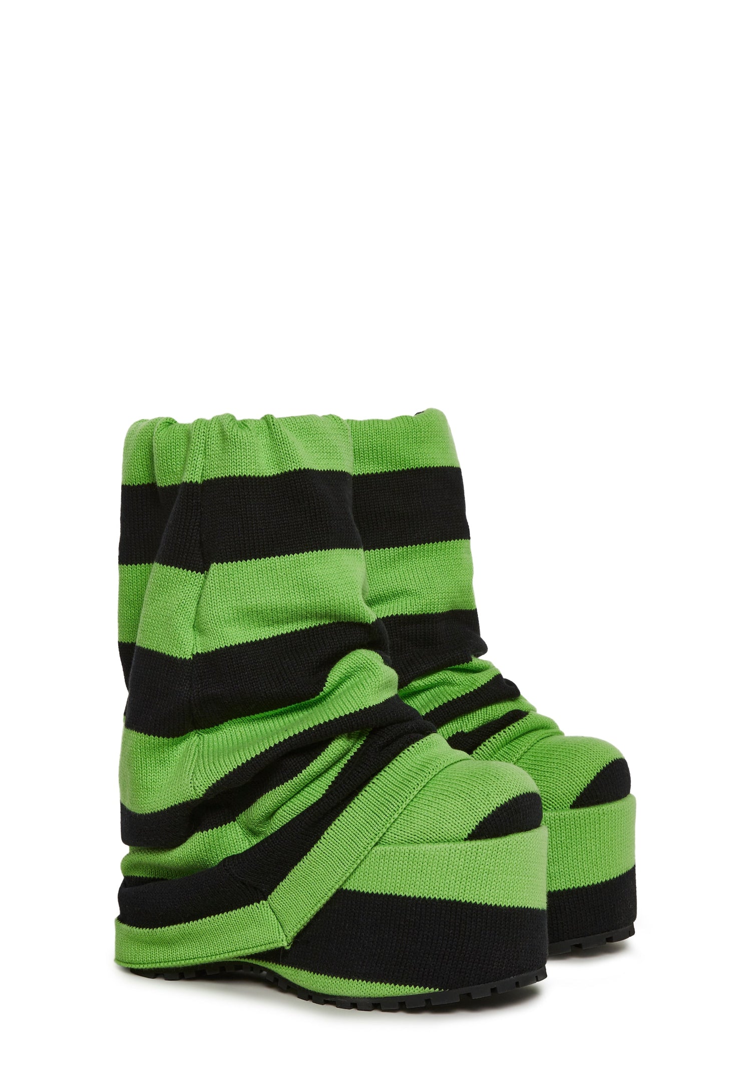 Snuggle Stripes Platform Boots - Black/Green