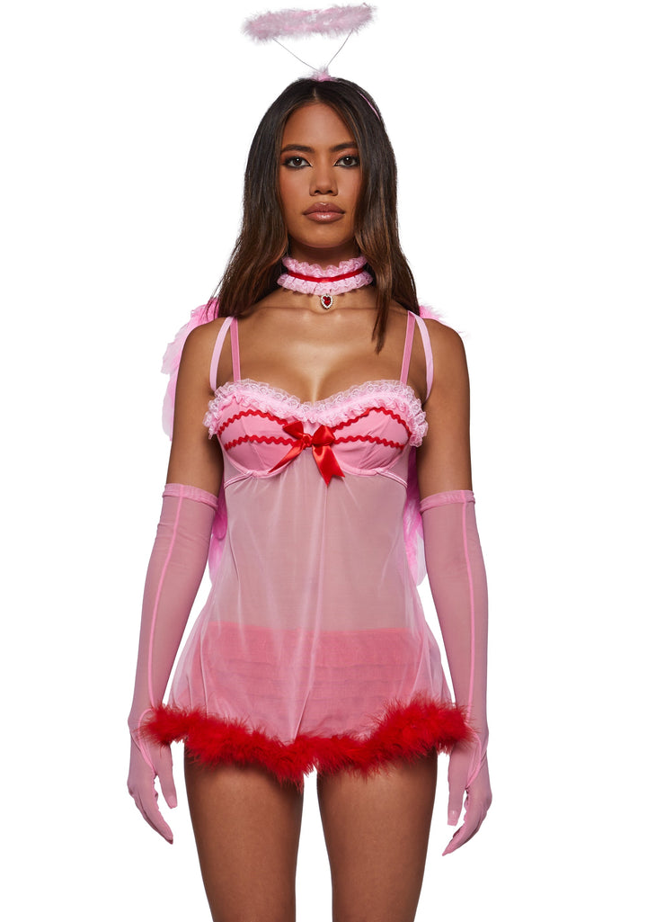 Pink Cupid Costume with Wings and Halo