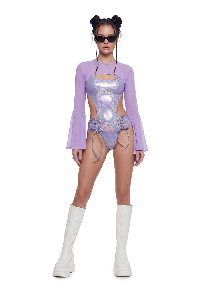 Dancer Bell Sleeve Mesh Shrug - Purple