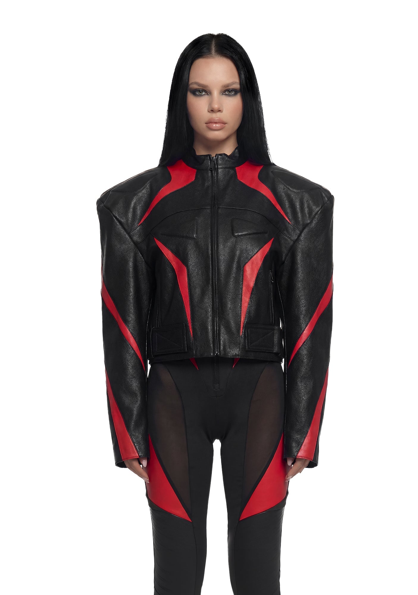 Power Shoulder Moto Jacket - Black/Red