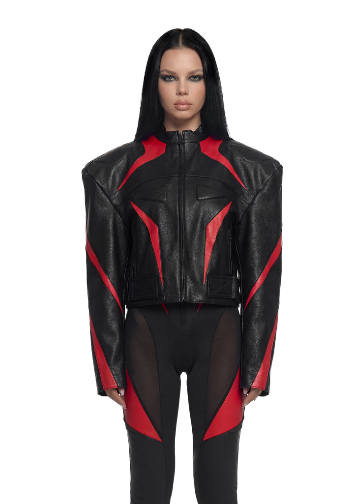 Power Shoulder Moto Jacket - Black/Red