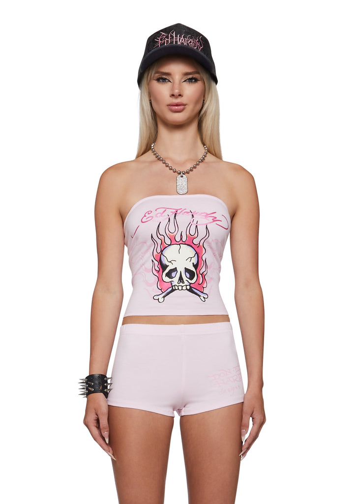Pink Flame Skull Tube Top