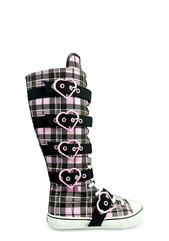 Rawr XD Plaid Knee High Sneakers - Pink