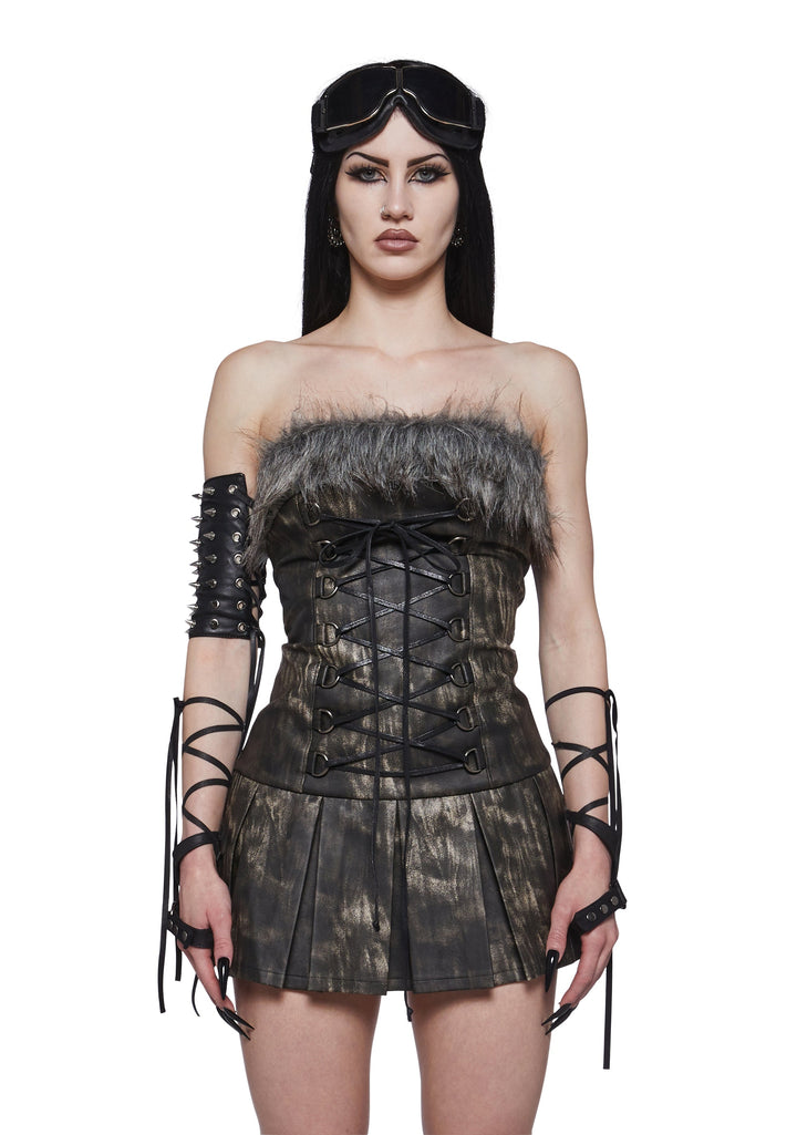 Bartertown Fur Trim Mini Dress