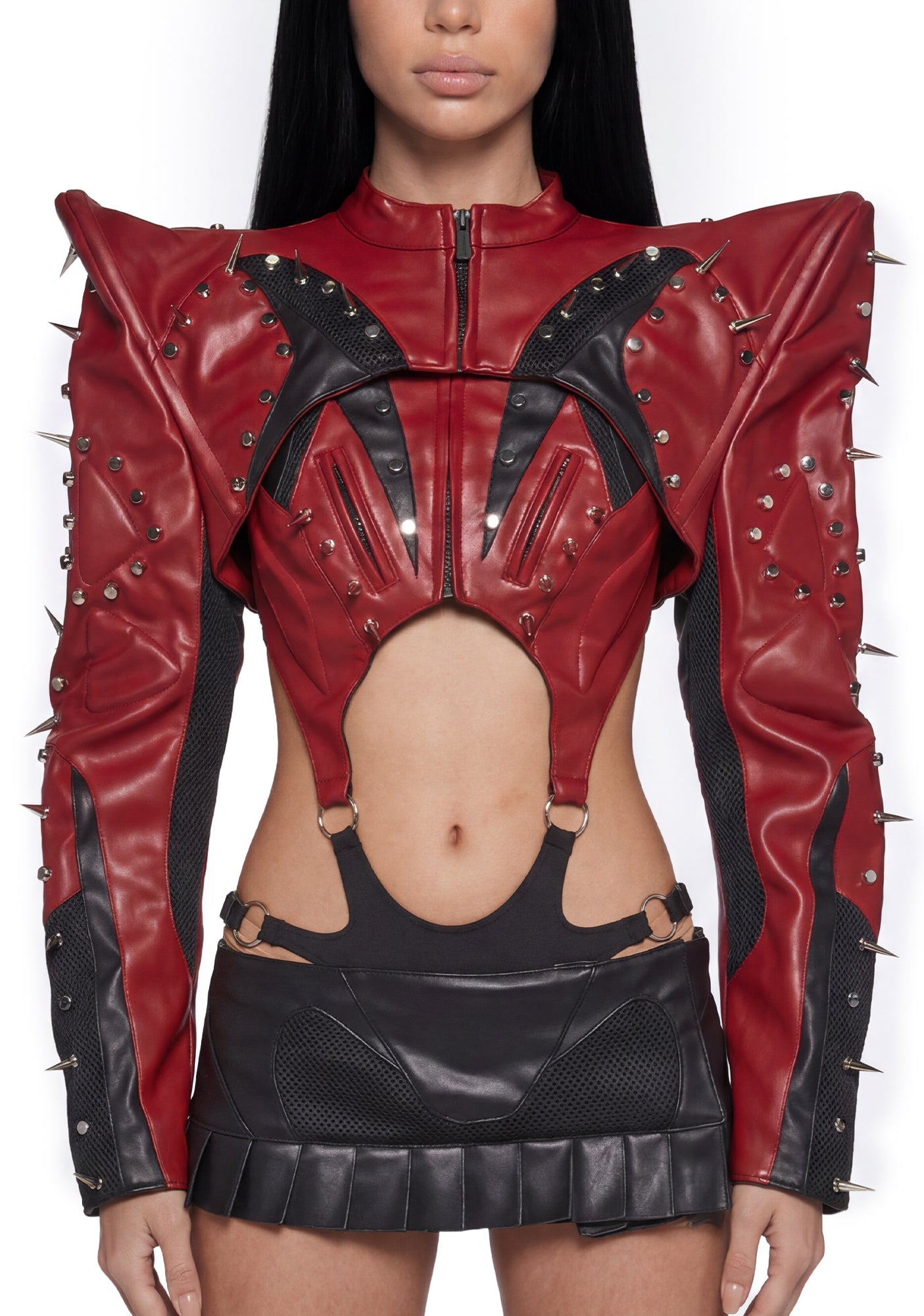 Studded Octane Moto Spike Bolero Jacket - Red