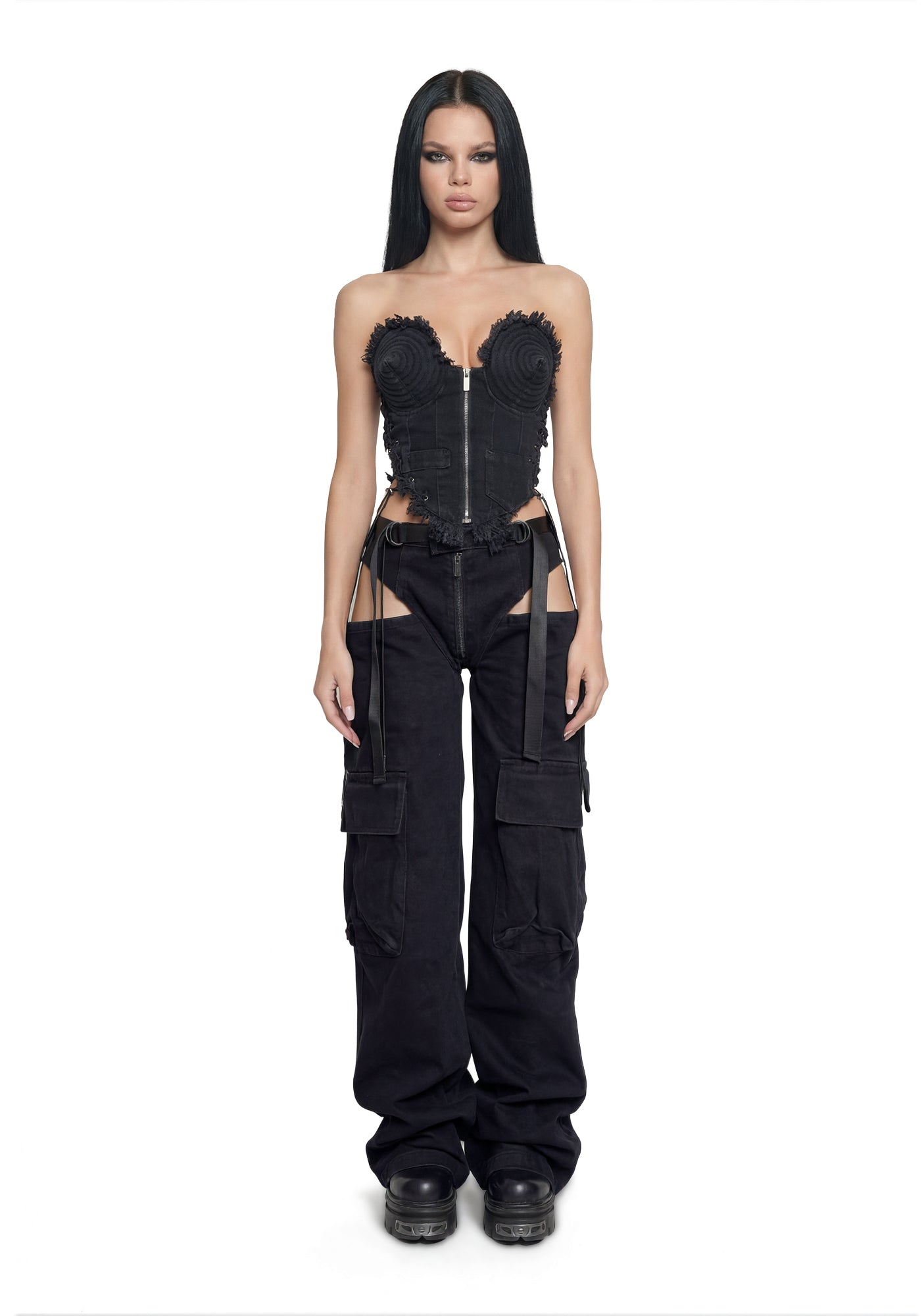Denim Cone Corset - Black
