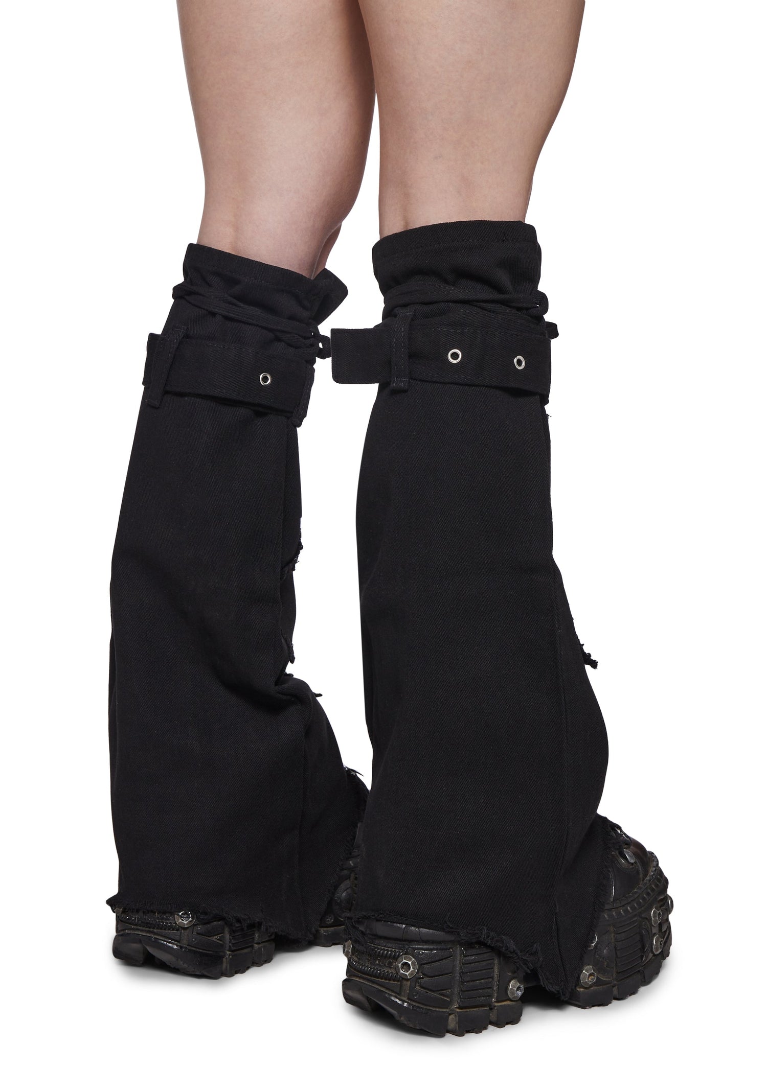 Distressed Cross Leg Warmers - Black