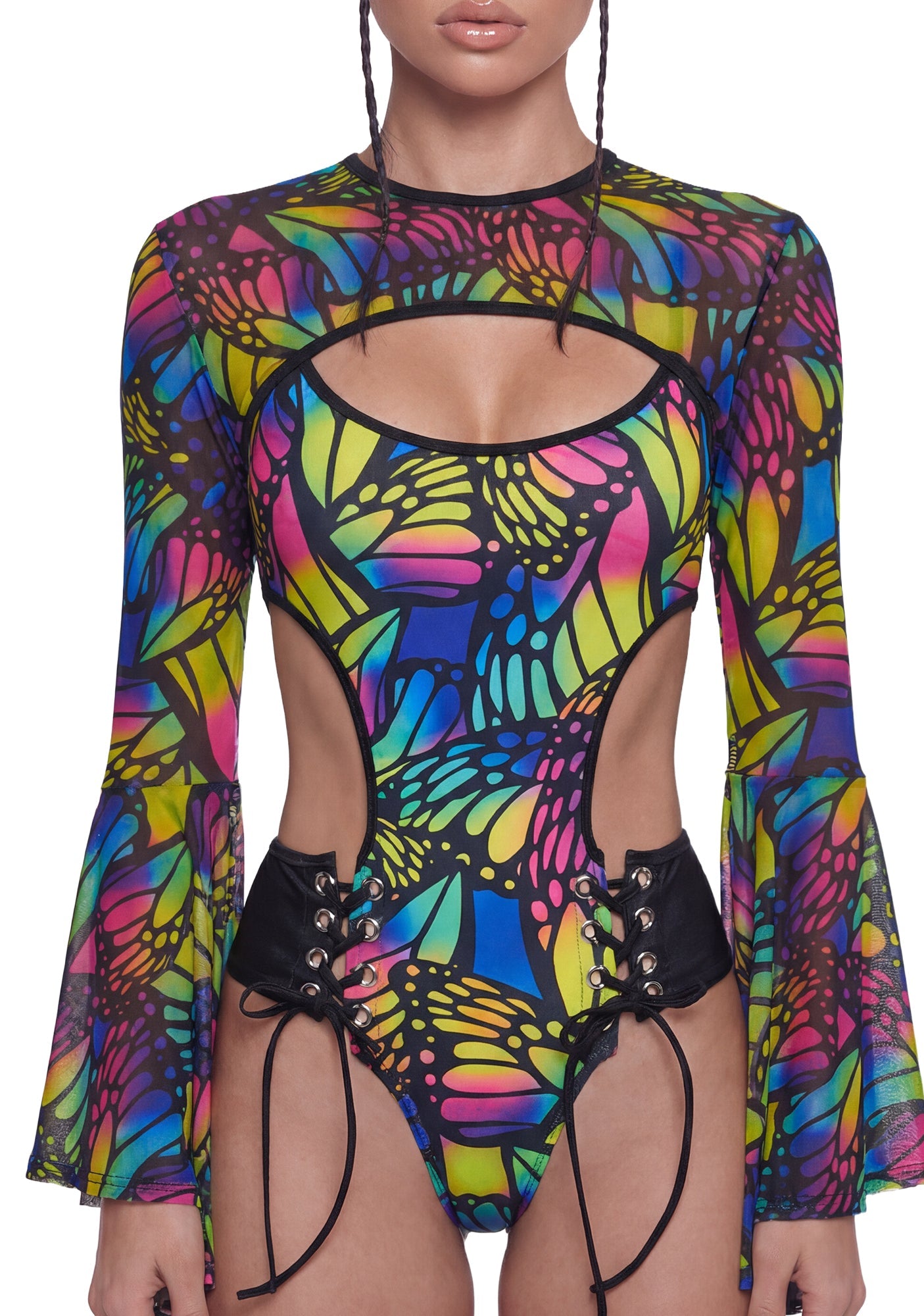 Butterfly Bell Sleeve Shrug - Multi/Black