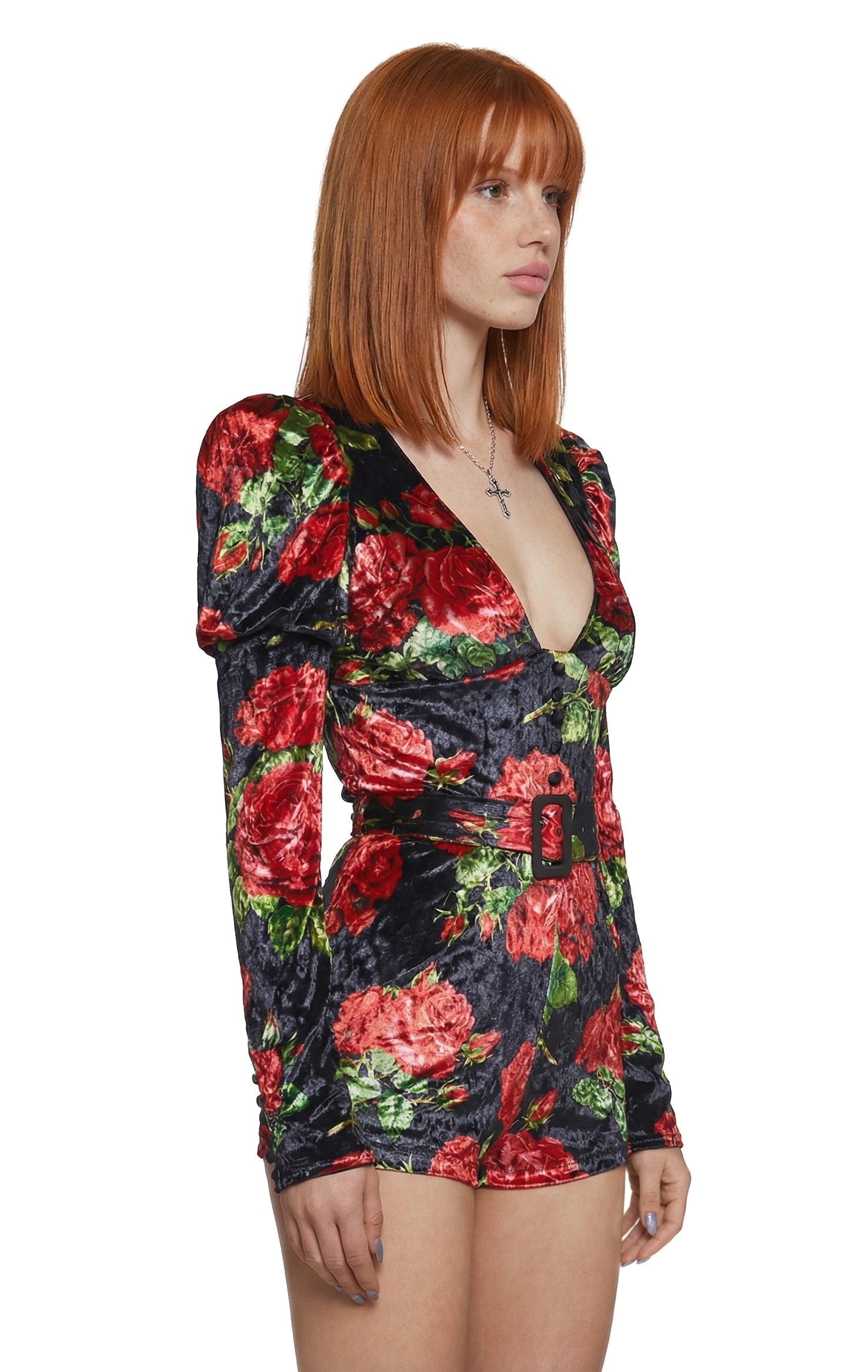 Chic Manners Velvet Romper - Black/Red