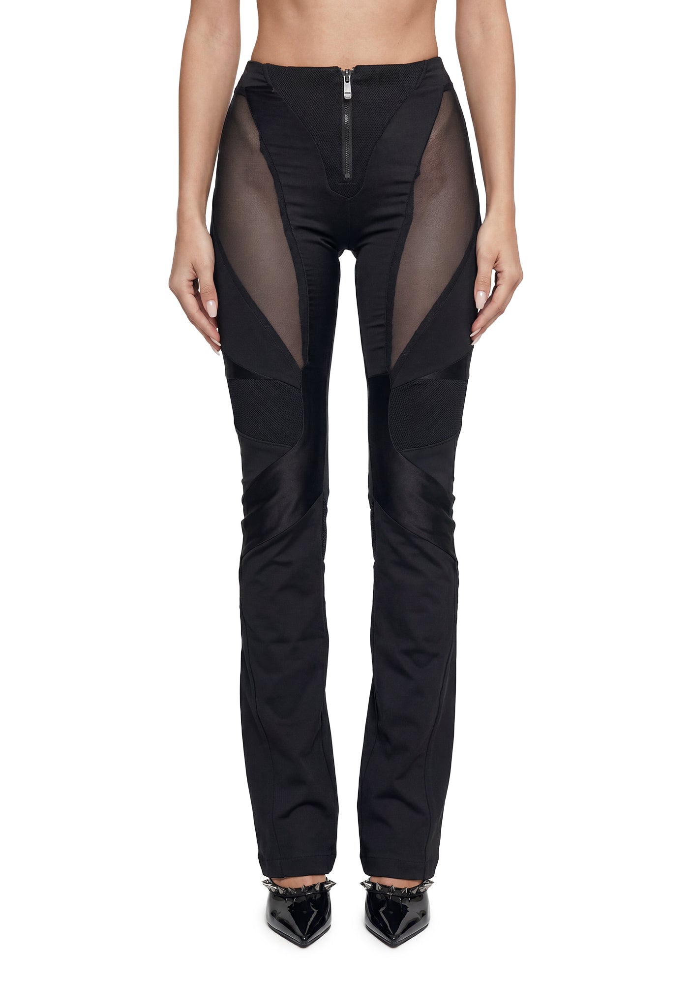 Moto Denim Mesh Pants - Black