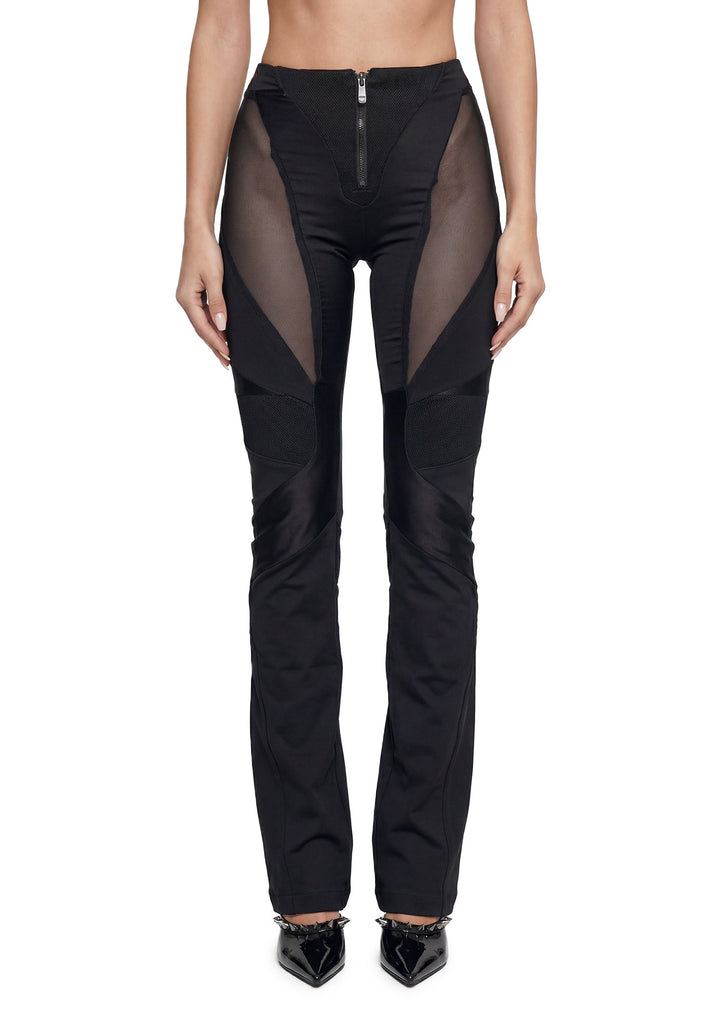 Moto Denim Mesh Pants - Black