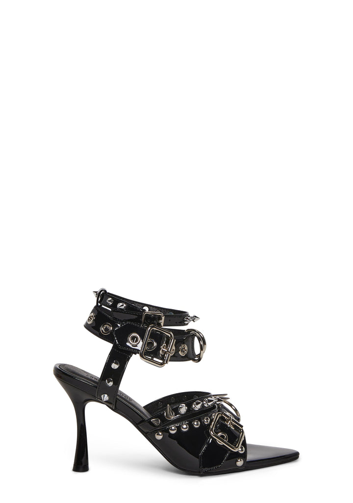 Total Buckle Studded Open Toe Heels
