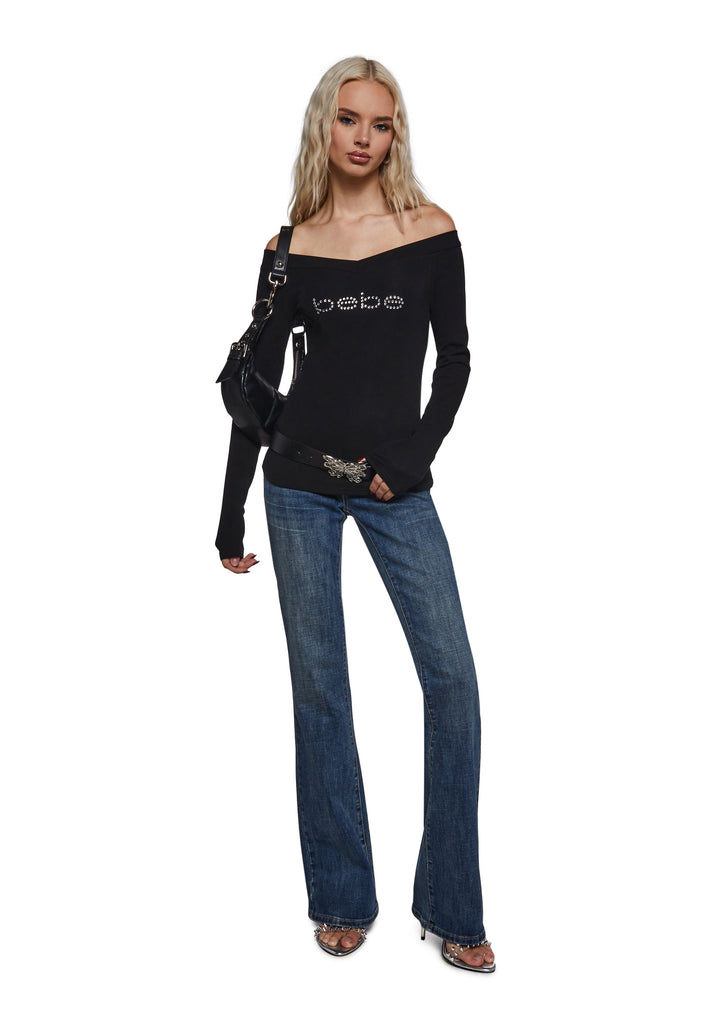 Logo Off The Shoulder Top - Black