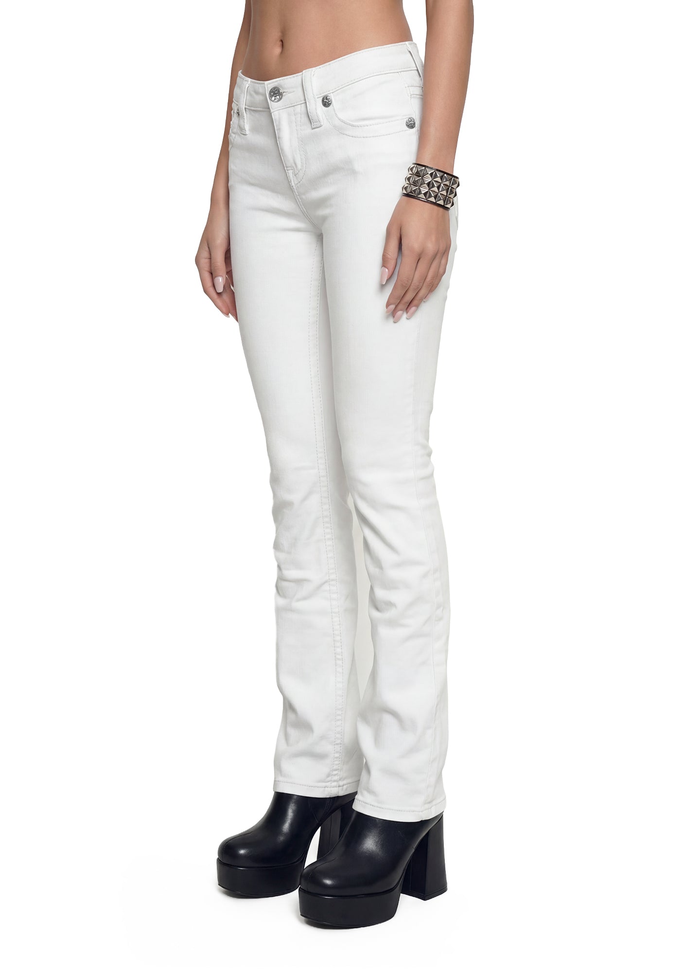 Gabbriette Low Rise Bootcut Jeans - White