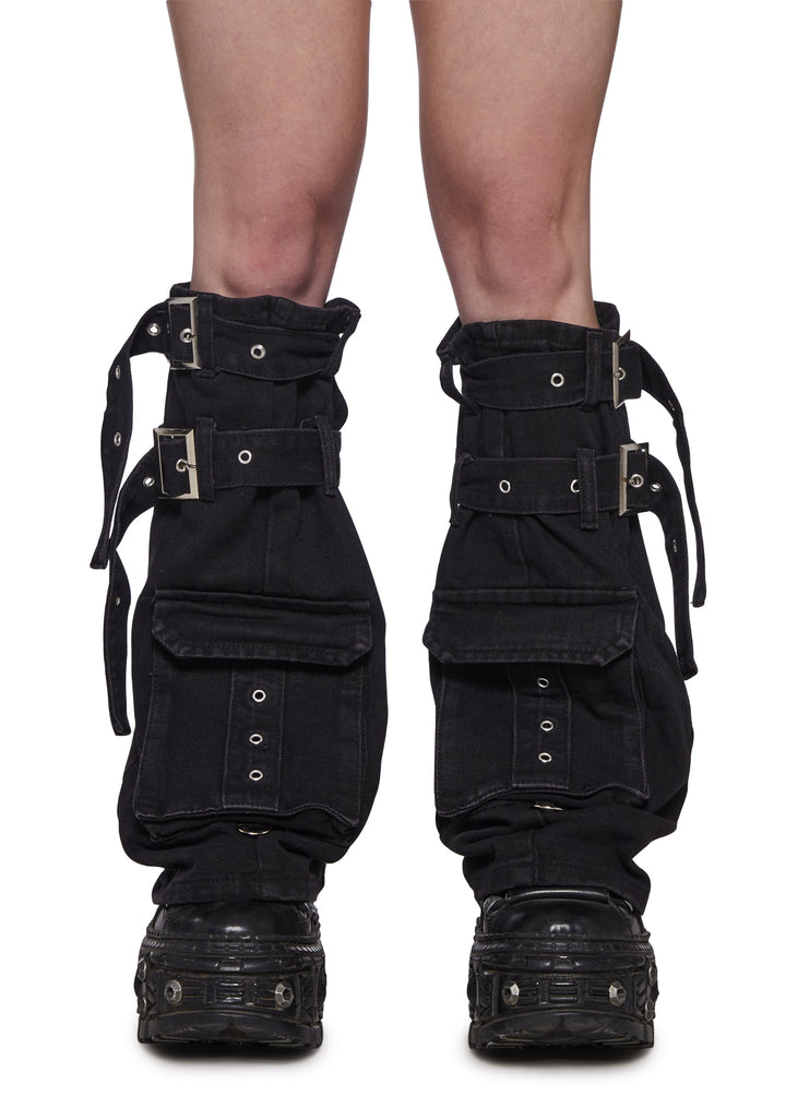 Buckle Legwarmers with Pockets - Black