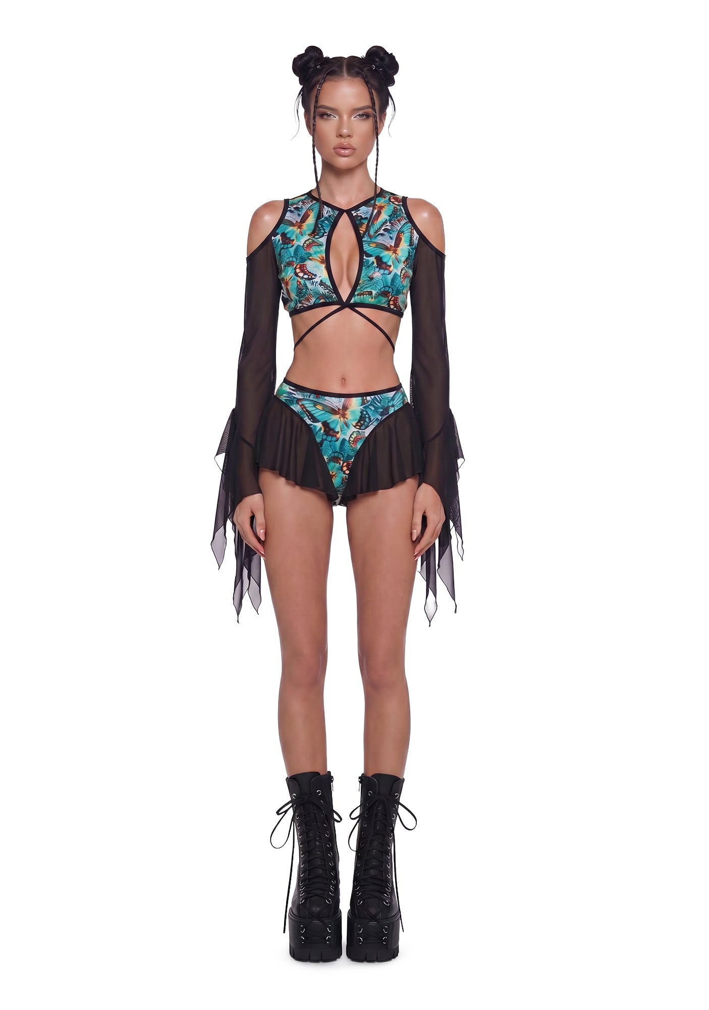 Butterfly Flutter Shorts - Teal/Black