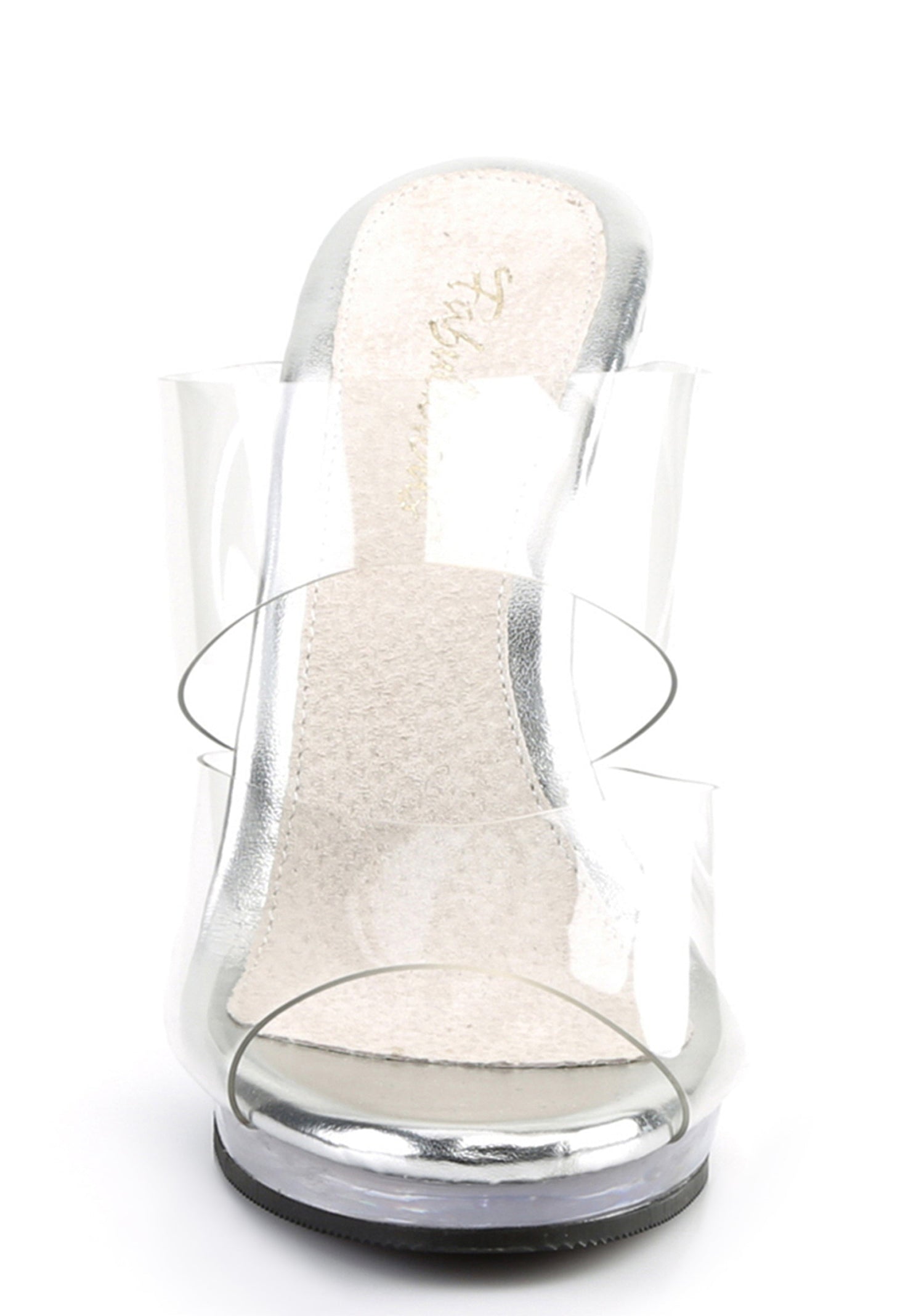 Flair-402 Clear Two Straps Platform Slip on Heels