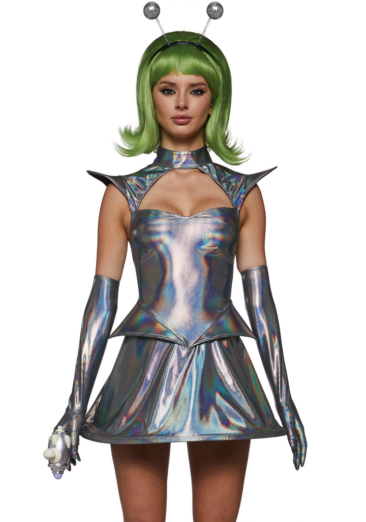 Retro Alien Girl Dress Costume - Silver