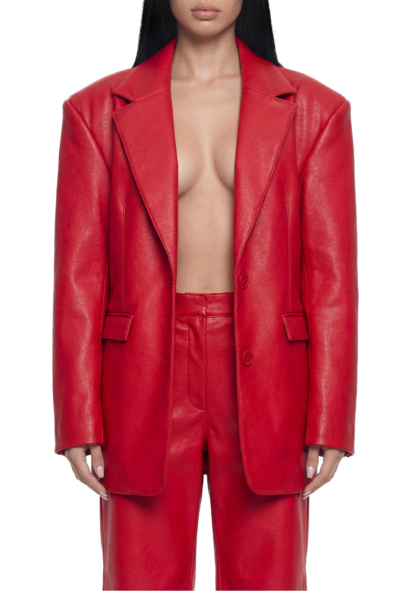 Leather Oversize Blazer - Red