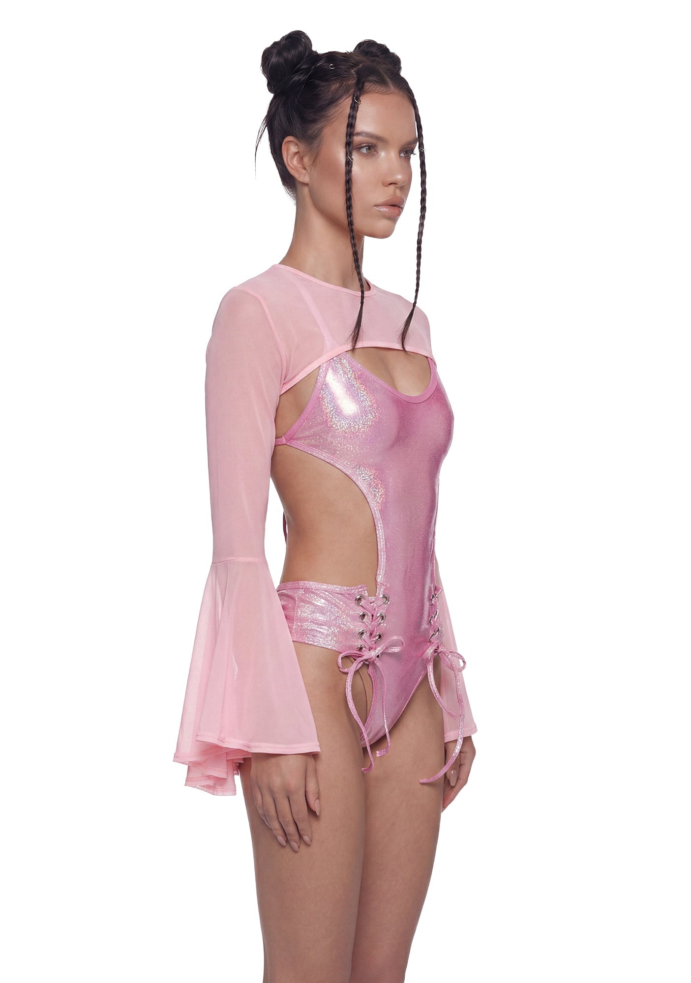 Dancer Bell Sleeve Mesh Shrug - Pink