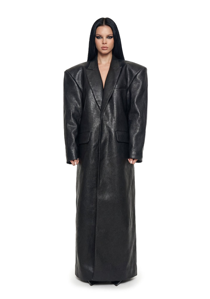 Leather Elongated Blazer Coat