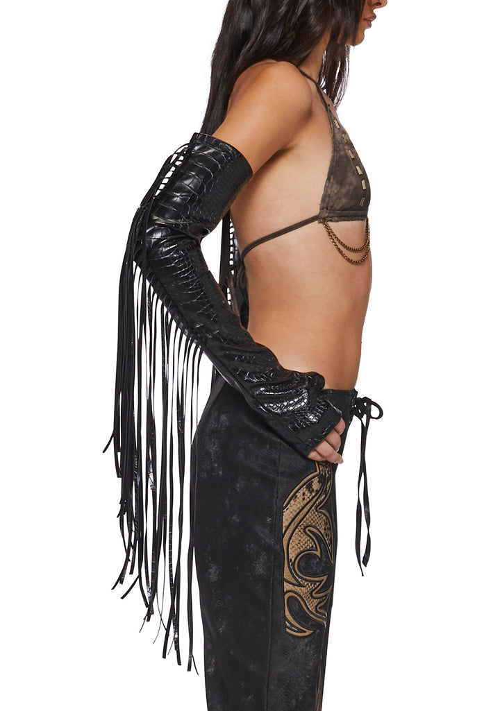 Slither Fringe Leather Gloves