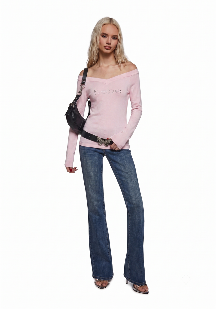 Logo Off The Shoulder Top - Pink