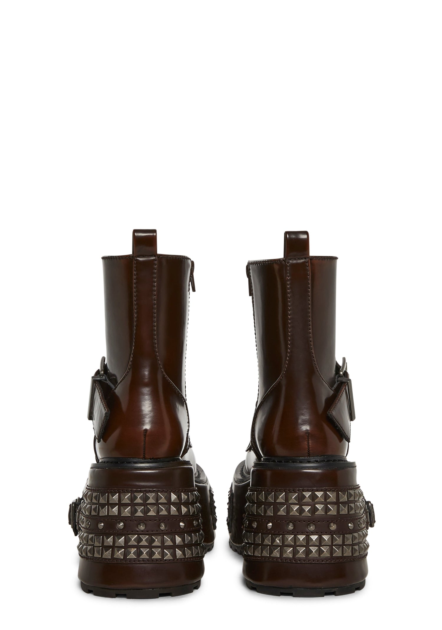 Siren Studded Hardware Combat Platform Boots - Brown
