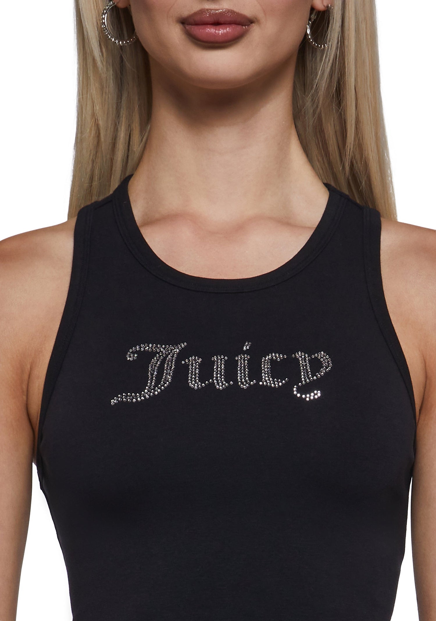 Bling High Neck Seamless Crop Tank - Black